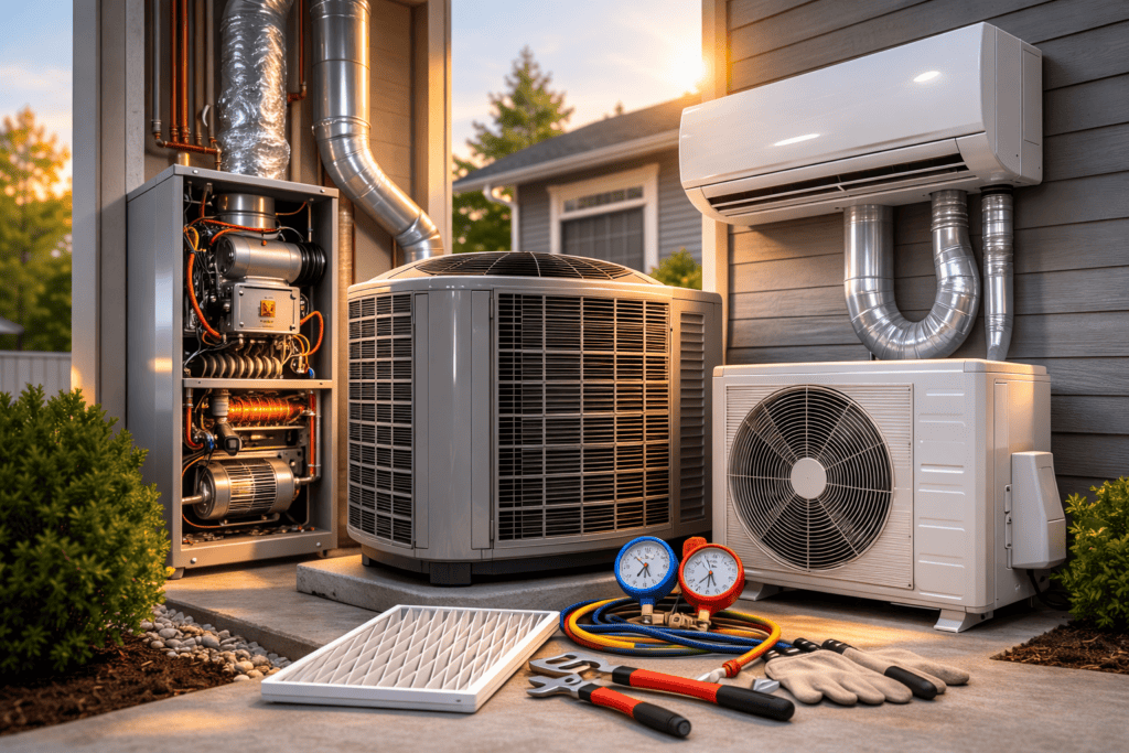 HVAC technician working at residential home