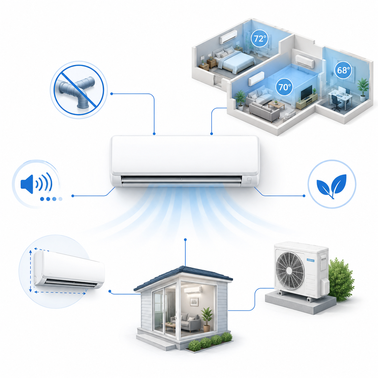 Residential ductless mini-split cooling system